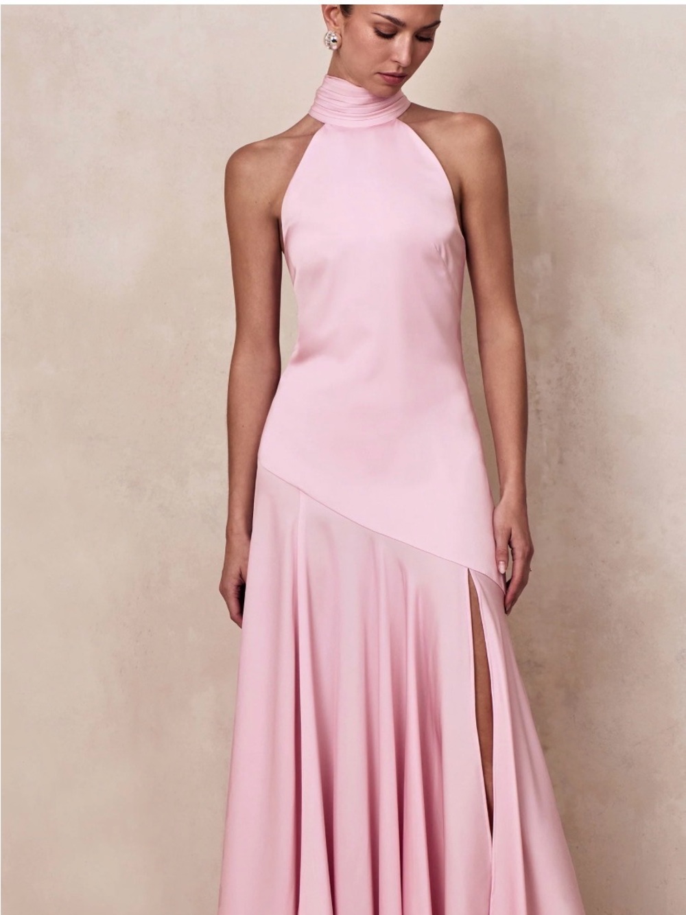 Club L London Lucious Pink Halter Maxi Dress with Side Thigh Slit